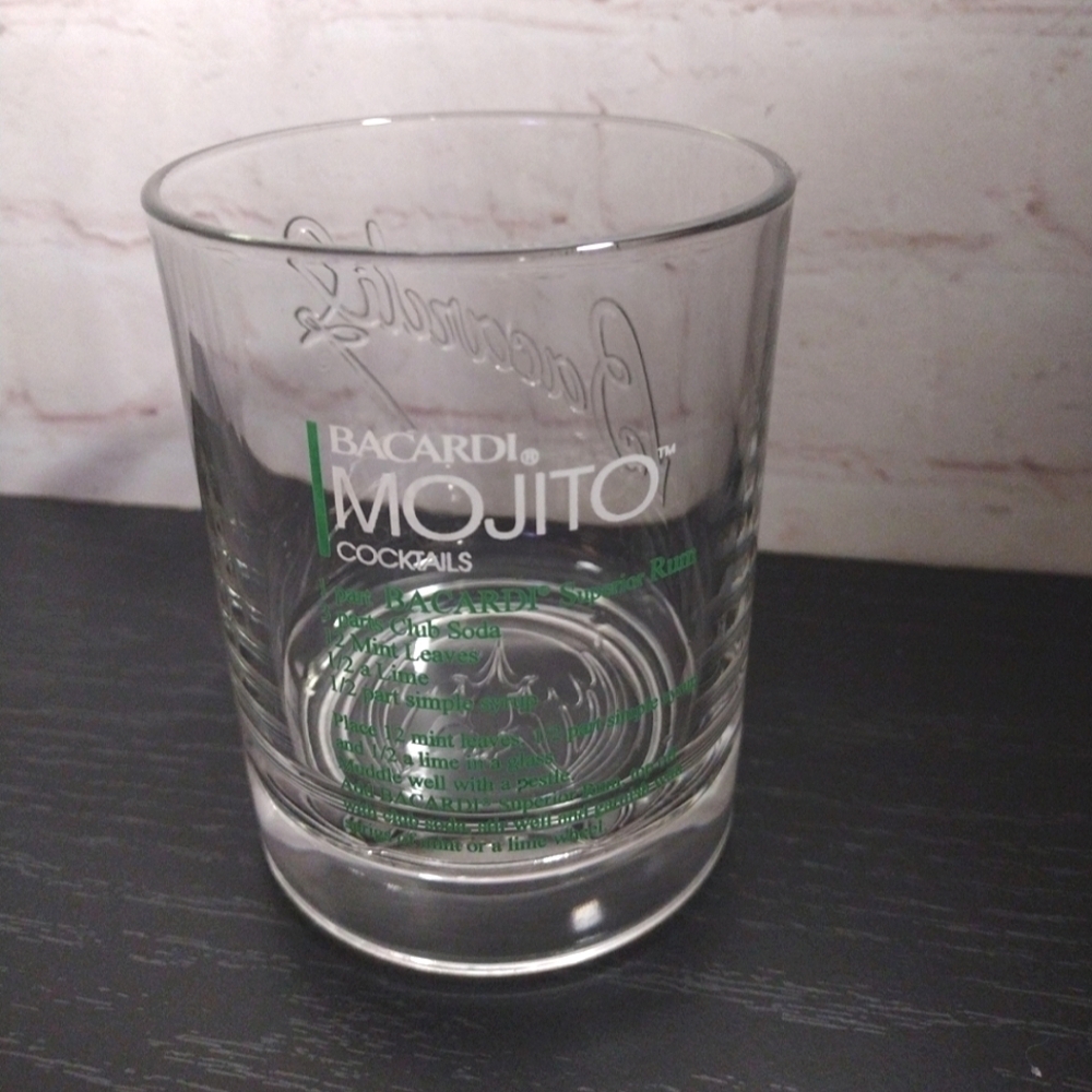 Bacardi Rum Mojito Cocktail Recipe Low Ball Rocks Glass Embossed